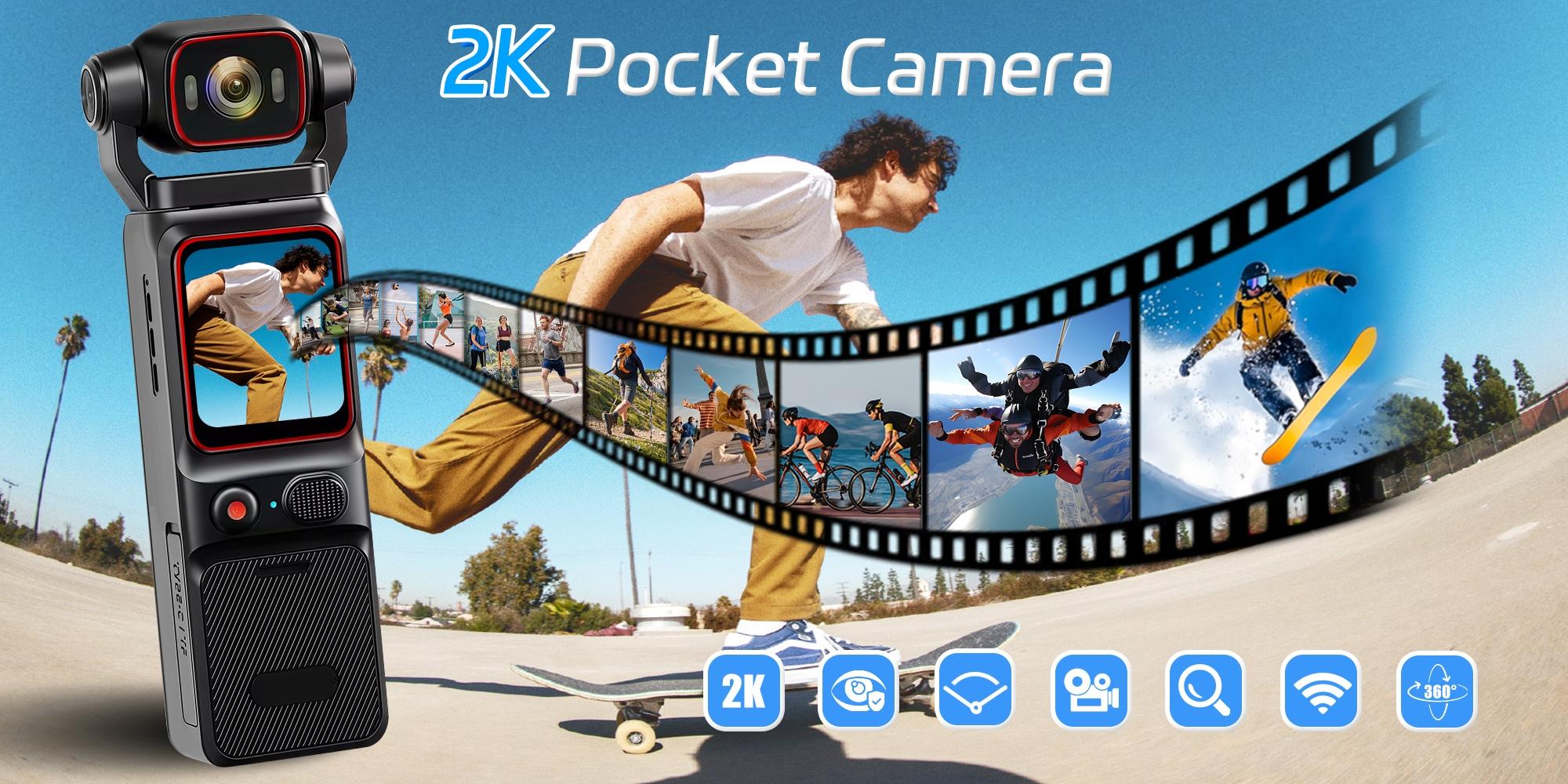 2k HD Sports Camera, Portable Action Cam with 1.69 Inch Screen, WiFi, 180 Degree Rotation, Night Vision, Ideal for Outdoor Activities