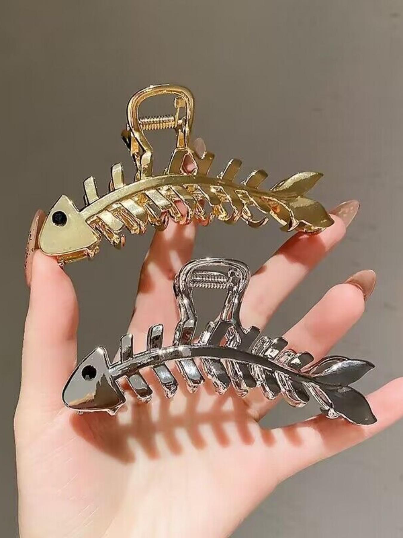 2Pcs Women's Elegant Fish Bone Design Hair Claw Clips, Cute Stylish Hair Clamps for Women & Girls, Trendy Fashion Hair Accessories Perfect for Daily & Casual Hairstyling