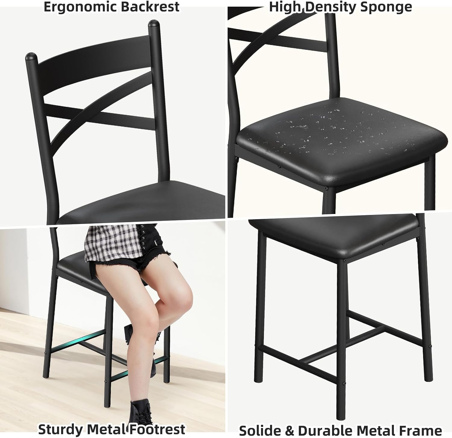 3-Piece Dining Table Set, Counter Height Kitchen Table Set for 2 with 3 Storage Shelves, Expandable Bar Table with 2 Cushioned Chairs for Small Spaces, Apartment 3-Piece Dining Table Set, Counter Height Kitchen Table Set for 2 with 3 Storage Shelves, Expandable Bar Table with 2 Cushioned Chairs for Small Spaces, Apartment