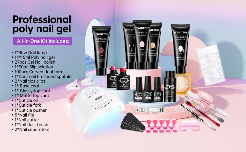 JEWHITENY 27 Colors Gel Nail Polish Kit 14 Colors Poly Gel Nail Kit With U V Light Suitable for all year round, diy nail art at home, gifts for women JEWHITENY 27 Colors Gel Nail Polish Kit 14 Colors Poly Gel Nail Kit With U V Light Suitable for all year round, diy nail art at home, gifts for women