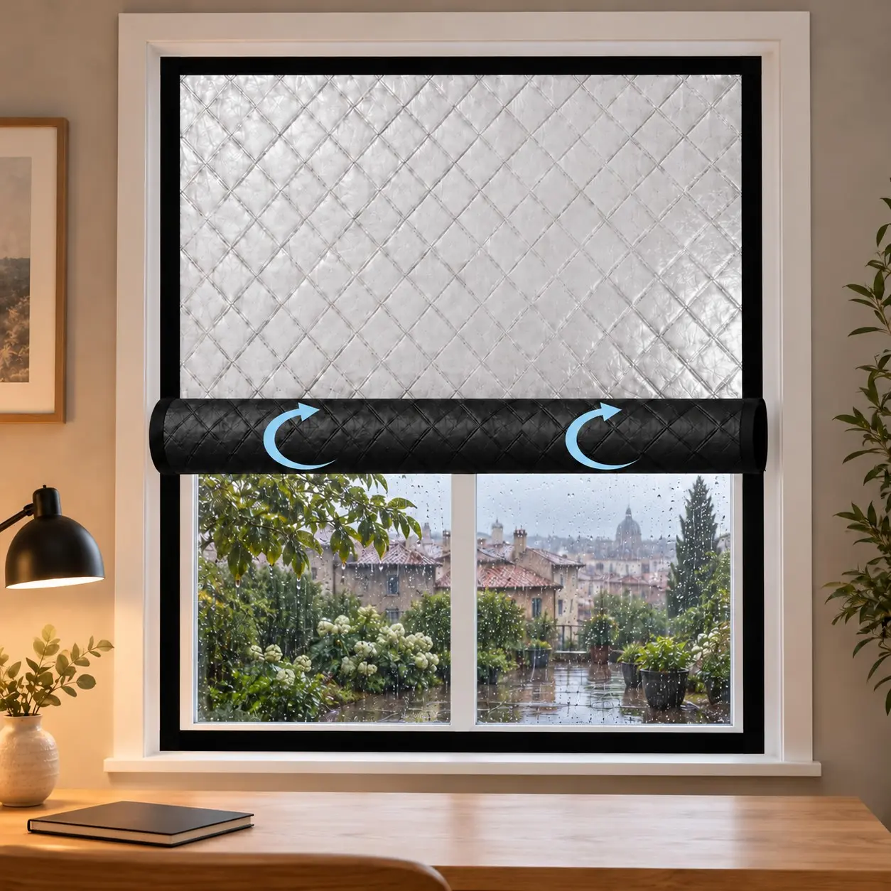 Winter Thick Windproof Warm Curtain, No Drilling Self-Adhesive Installation, Roll-Up Design, Detachable Folding Storage, Insulating Window Cover