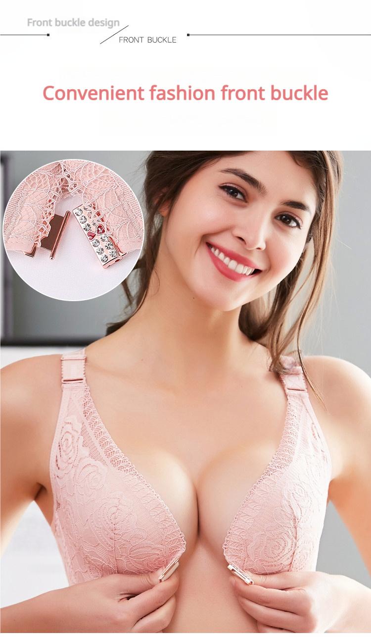 Push Up Wire Free Bra with Adjustable Sexy Front Closure Rose Inspired Cross Back Seamless and Side Support Perfect for Daily Wear