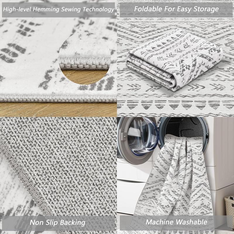 Art&Tuft Moroccan Washable Rugs, Non Slip Indoor Floor Carpet,  Area Rug for Living Room, Foldable Large Soft Area Rug for Dining Room Bedroom with Low Pile