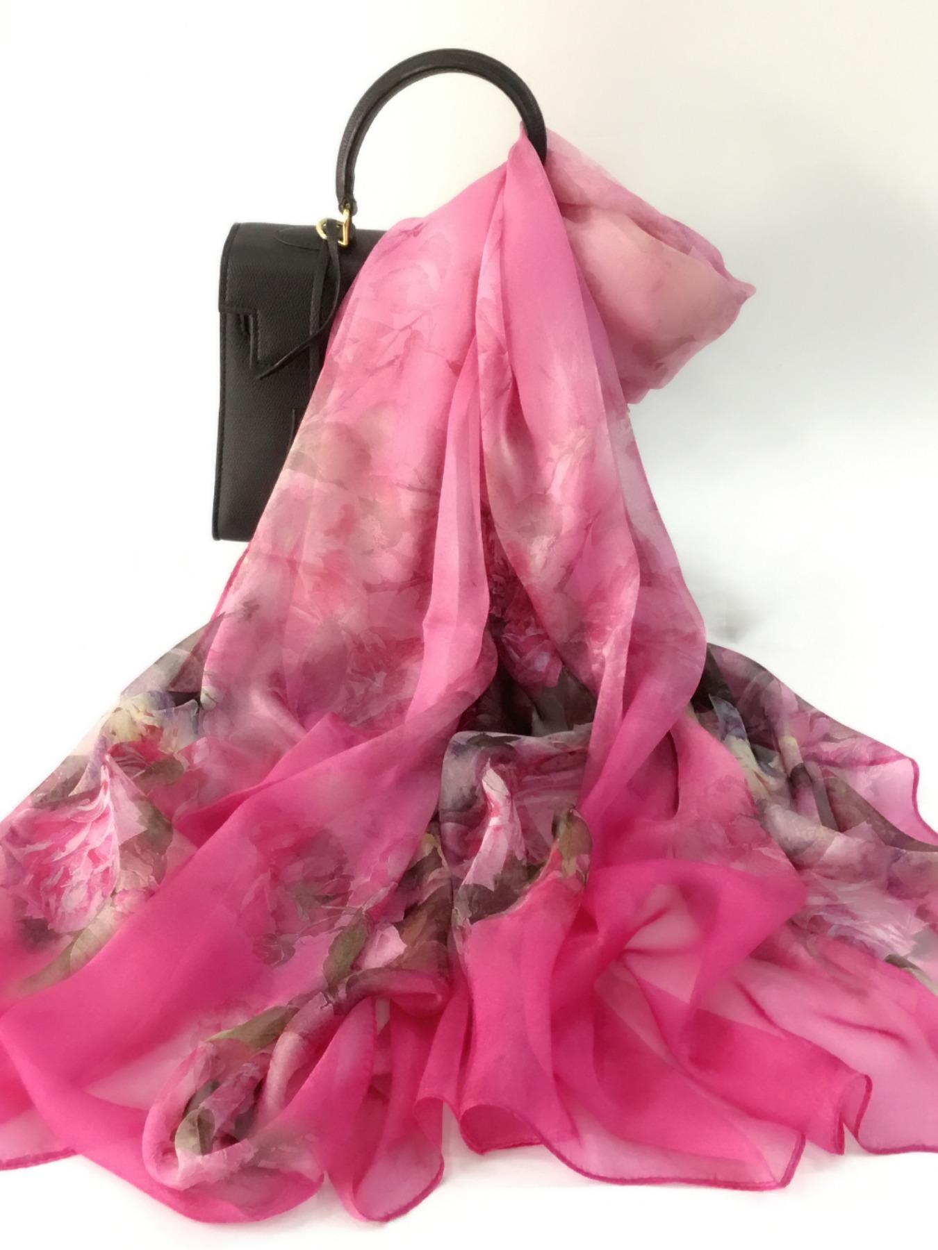 175cm*110cm Printed Silk Shawl for Women, High-End Silk Scarf, Lotus Pattern, 100% Mulberry Silk, Soft and Breathable, Ideal Gift