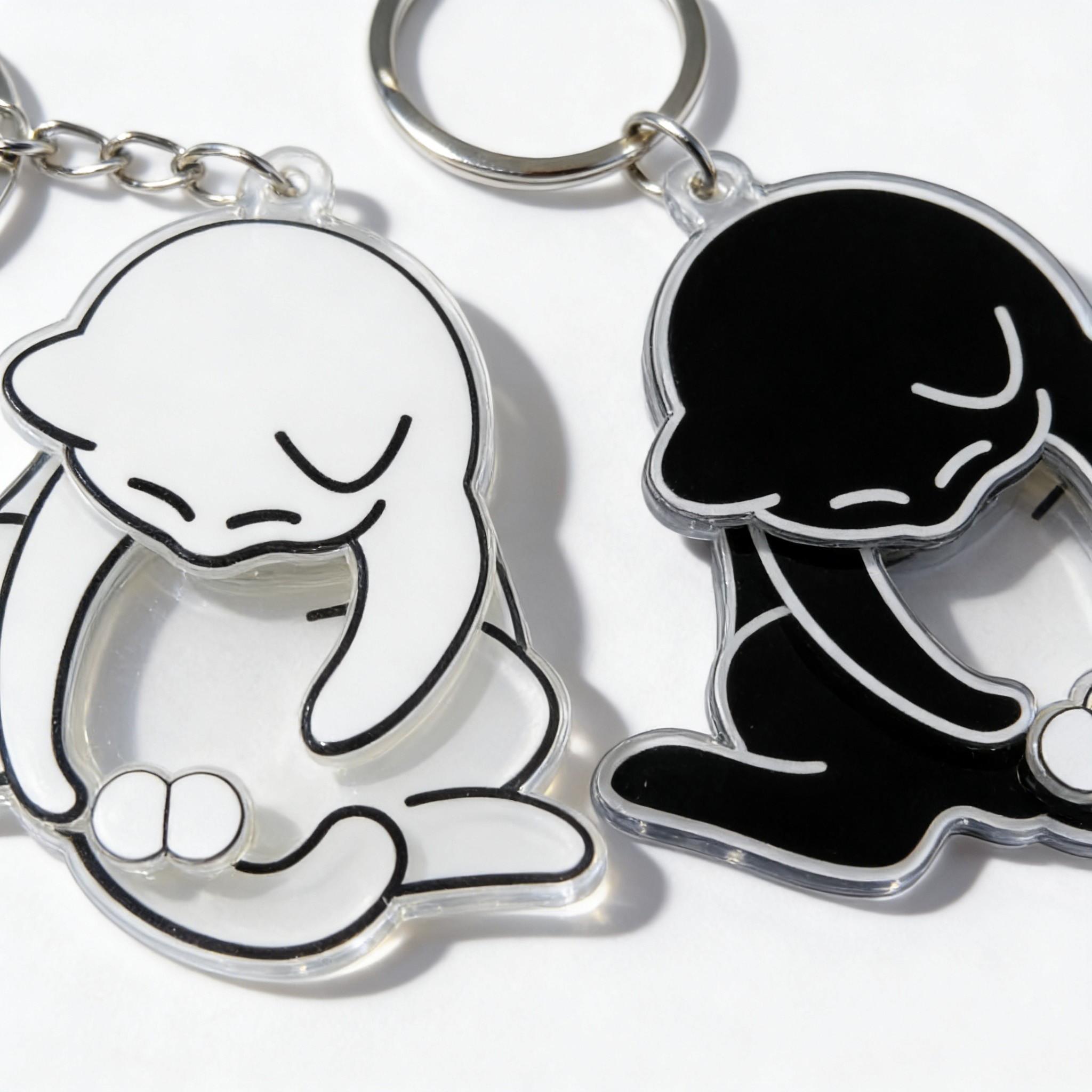 Cartoon Rotatable Cat Keychain Set, Acrylic Pendant, Creative Backpack Decoration for Students, 2 Pieces