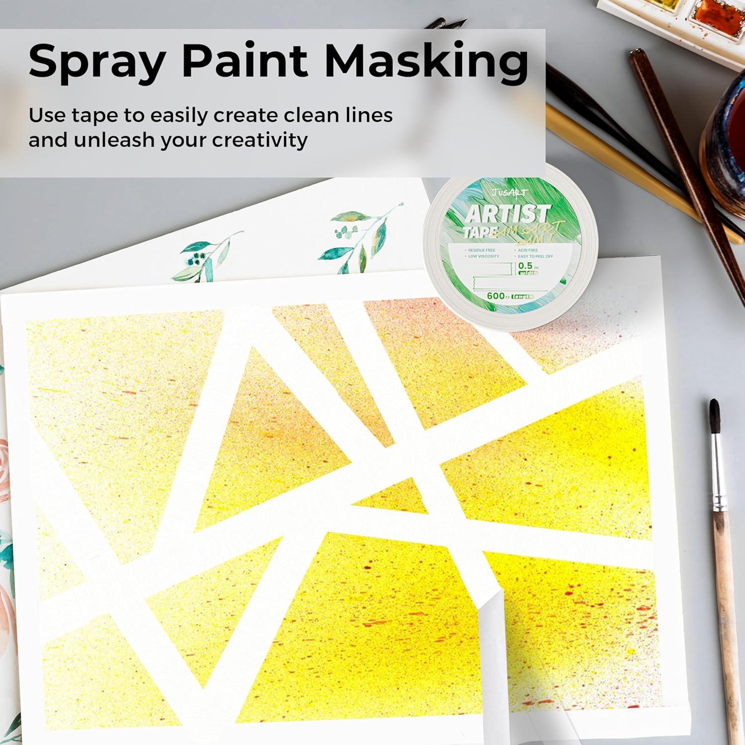 [JusArt] Artist Tape for Watercolor Paper, 1/2 inch Wide 200FT Long, White Art Tape for Masking, Drafting and Painting, Acid Free, Low Tack