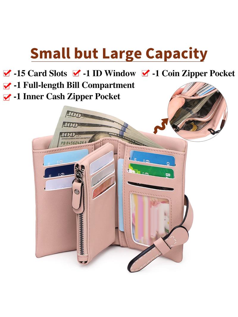 Multifunctional Plain Short Wallet, Vintage Coin Purse with Card Slots, ID Window, Zipper Pocket, Card Holder Organizer, Christmas Gift, Valentine's Day Gift, Ideal Gift