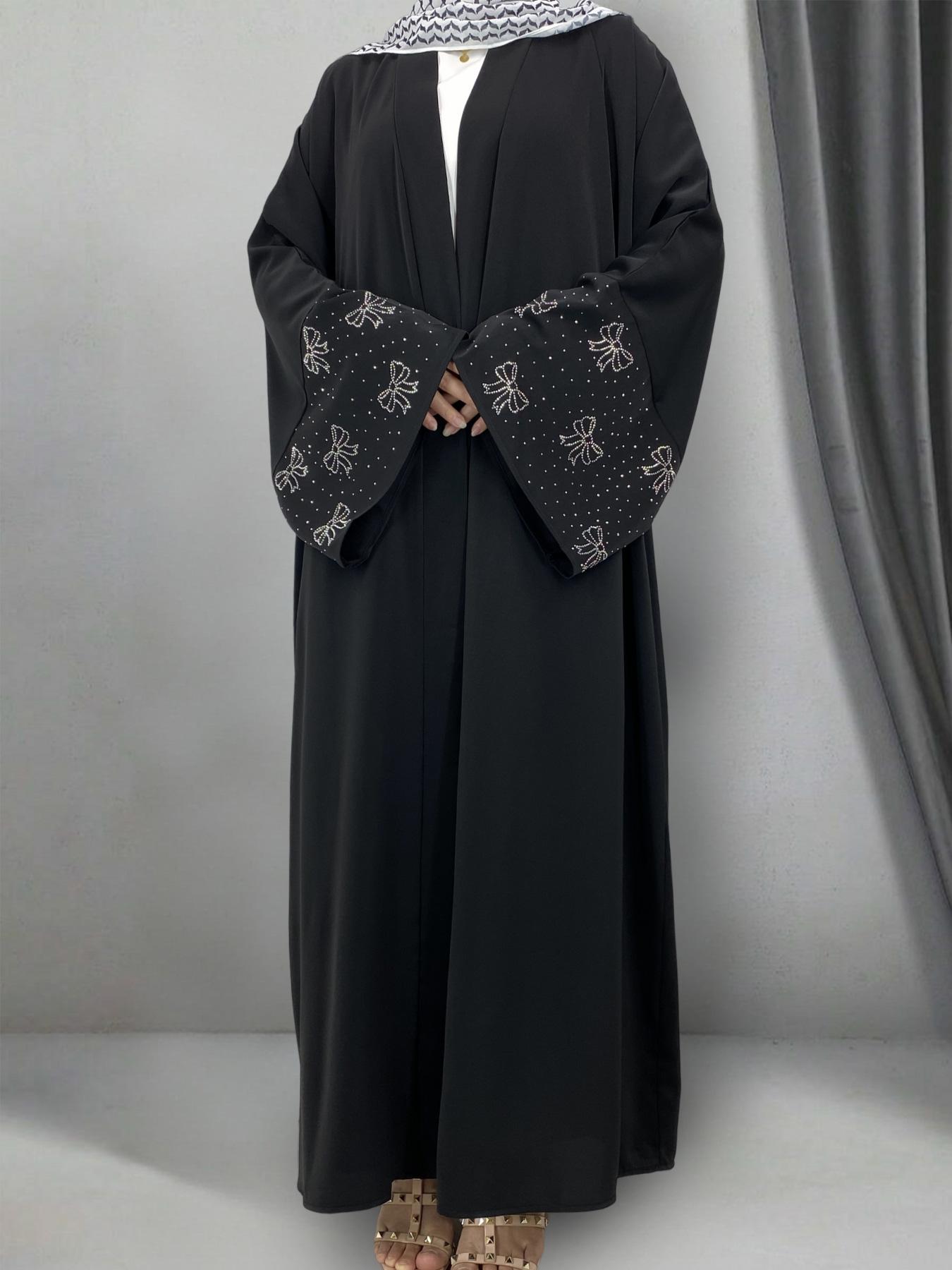 Women's Butterfly Sleeve Open Front Modesty Abaya without Inner Dress, Elegant Long Sleeve Maxi Muslim Clothing for Daily Wear, Ladies Islamic Clothing for All Seasons