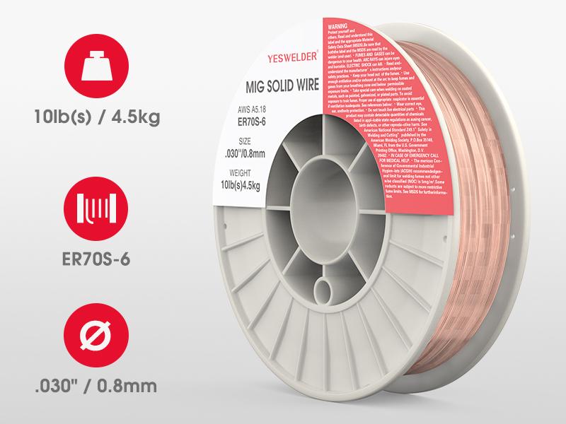 YESWELDER ER70S-6 Carbon Steel MIG Welding Wire | 10LB Spool .030"/.035" Diameter Solid Gas MIG Wire for All Postion Welding