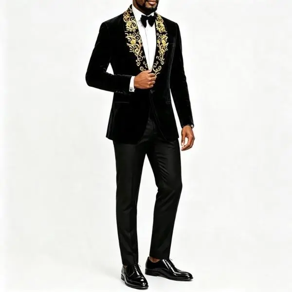 Men's Fitted Velvet Tuxedo Blazer - 1-Button Close, Rhinestone Front, Shawl & Peak Lapel, Rayon-Polyester Blend, Long Sleeve Formal Evening Jacket for Wedding, Prom, Party