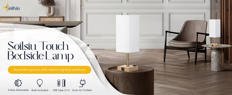 2-Pack Touch Control Table Lamps - 3-Way Dimmable with USB C+A Charging, AC Outlets & Bulb Included nightstand lamp lamps Lighting Modern
