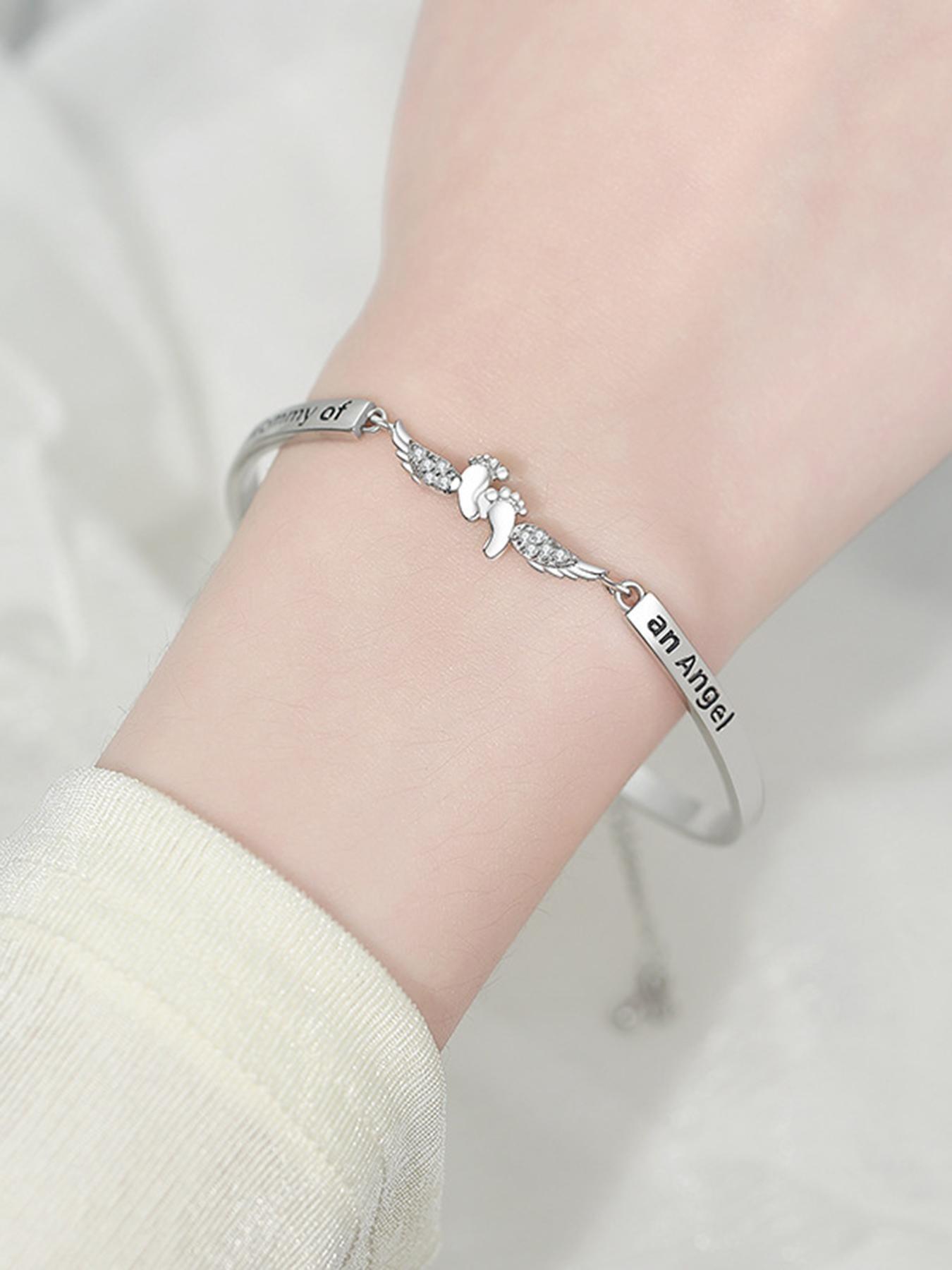 Angel Mom Memorial Jewelry Set, Baby Footprint Wings Bracelet and Ring, Comfort Gift for Loss of Child, Mother's Day Keepsake