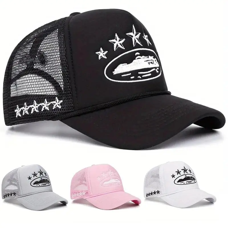 Y2K Star Embroidery Trucker Hat Men Foam Mesh Baseball Cap Women Summer Breathable Snapback Streetwear Gorras Casquette Bone