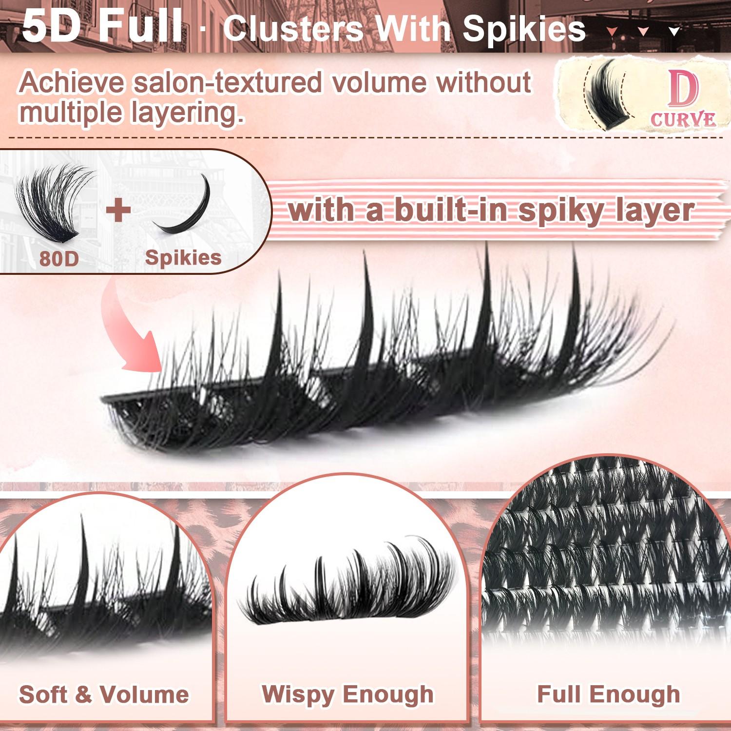 Spiky False Eyelash Extension Kit 80D Spiky Cluster Lashes, D Curl Manga Cat Eye Lash Extensions, 10-18mm Mixed Length Wispy Individual Lash Clusters, Soft Lightweight Reusable False Eyelashes, Diy Volume Eyelashes, Easy Pick Up, No Layering