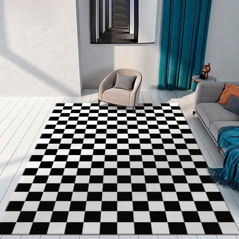 Black and White Checkerboard Flannel Area Rug - Classic Checkered Print Soft Mat for Living Room & Bedroom, Non-Slip Minimalist Home Decor #CheckerboardRug #BlackWhiteCheckMat #MinimalistHomeDecor #CheckeredCarpet #NonSlipFlannelRug