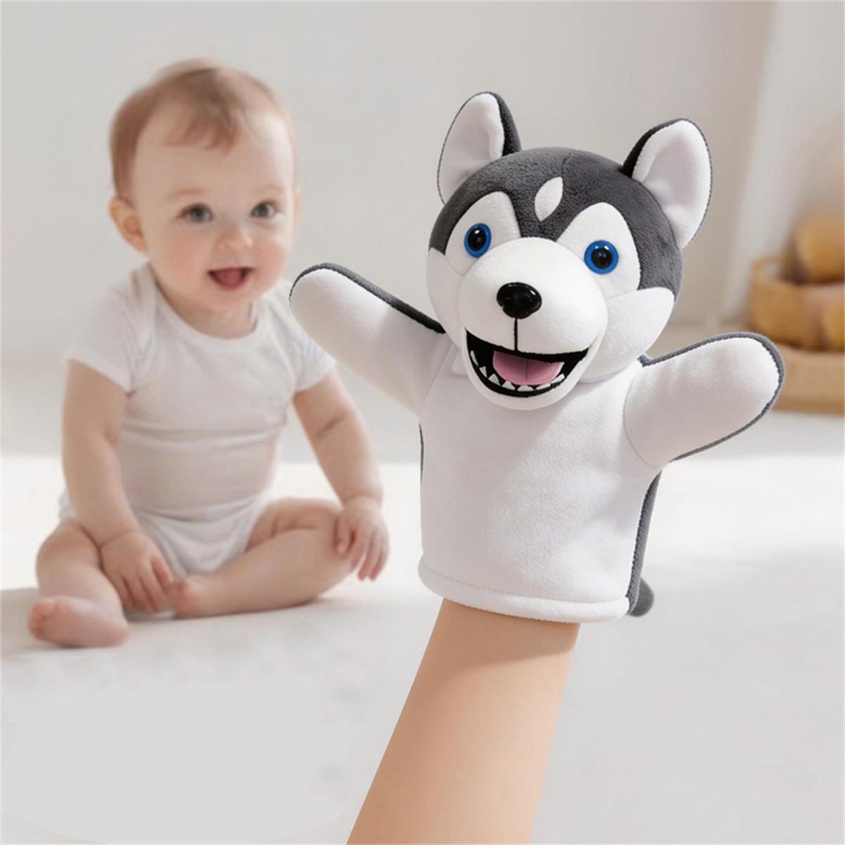 25cm/9.84inch Puppy Hand Puppet Series Plush Toys, soft and fluffy stuffed animals, Dalmatian/Little Yellow Dog/Husky/Corgi, suitable for parent-child interaction, pretend play, role-playing, classroom props, birthday gifts, party games, graduation season