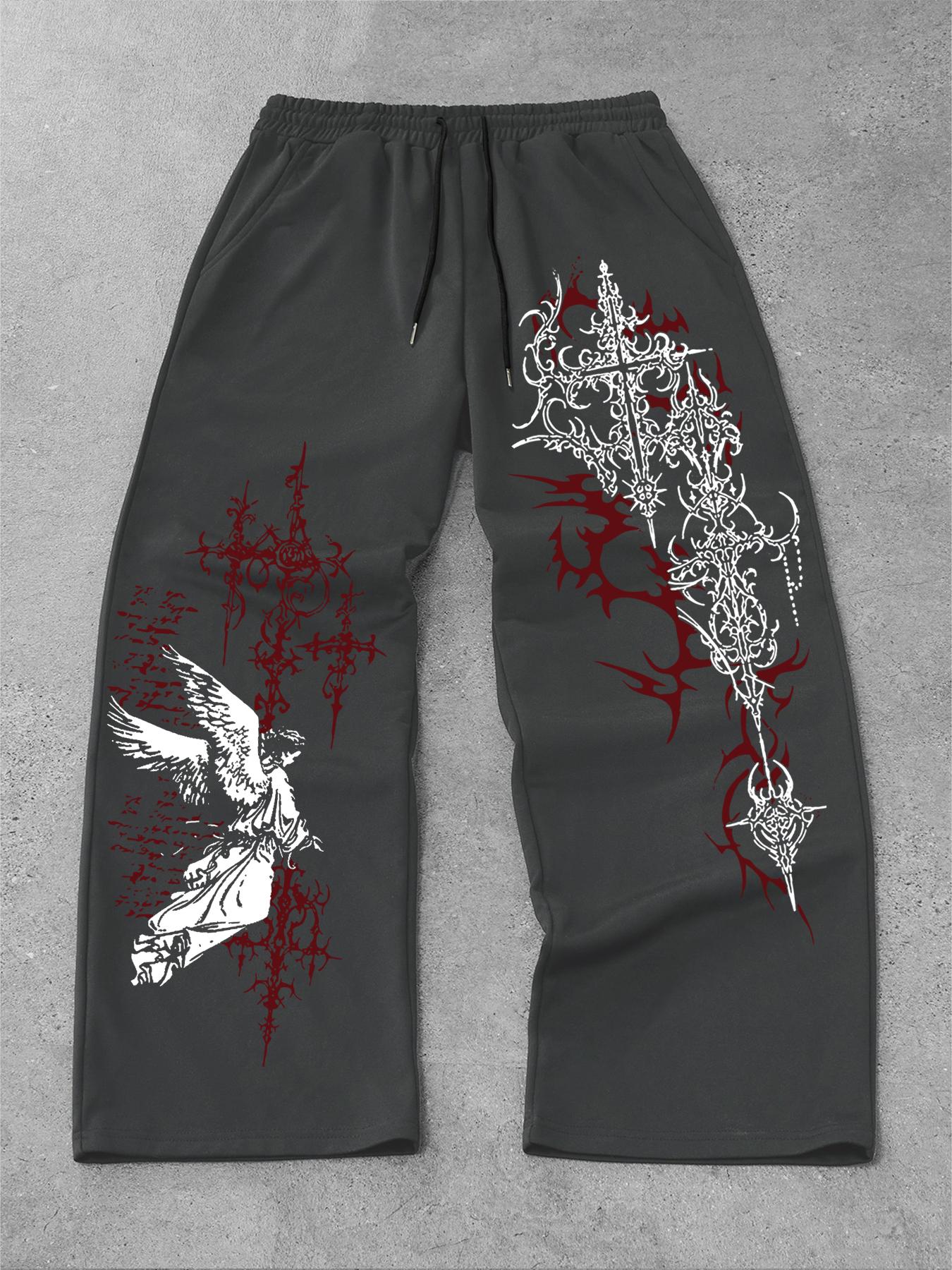 Men's Straight Leg Long Pants Gothic Print, Casual Fashion Bottoms, Comfortable and Stylish, Perfect for Daily Wear