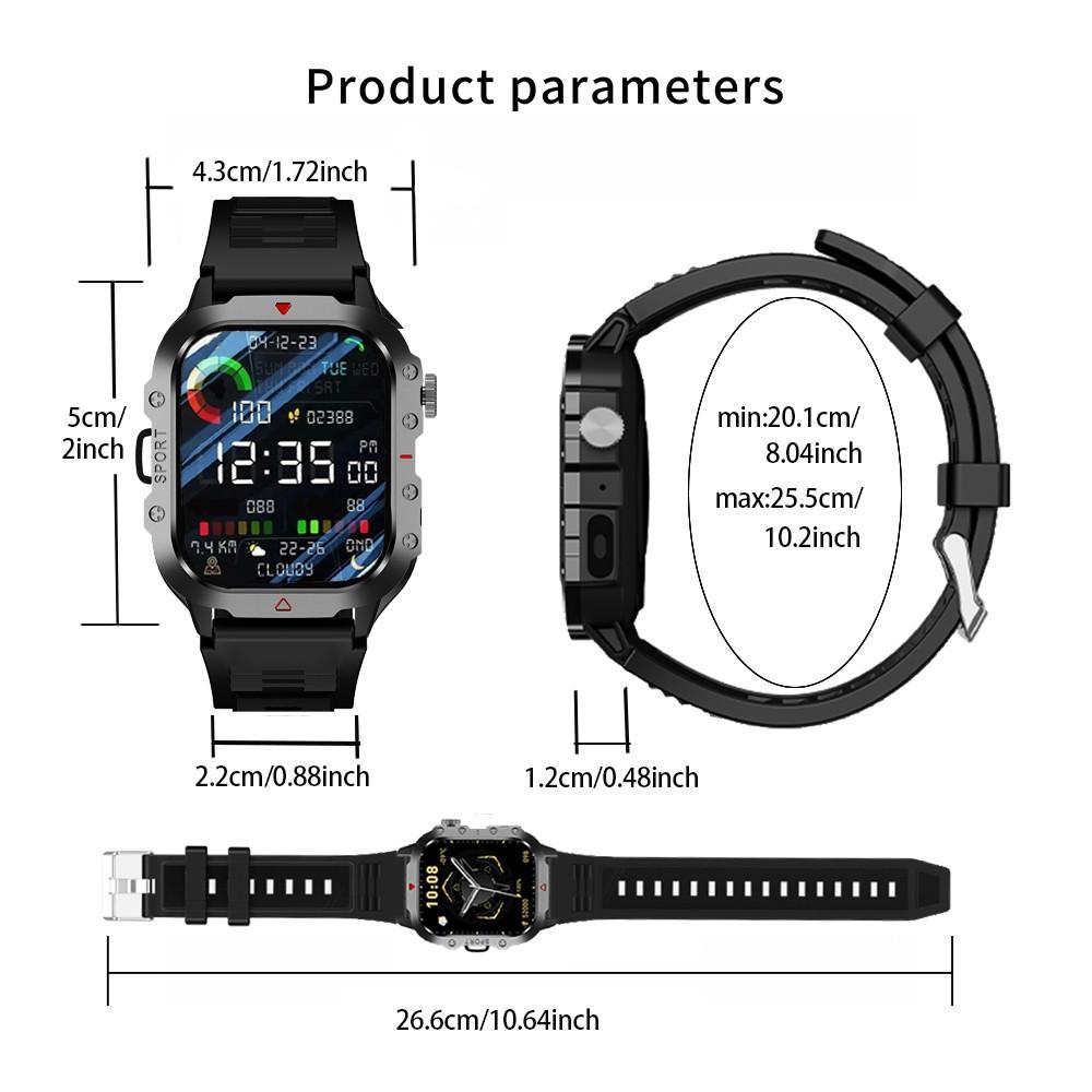 2.01 Inch Business Smart Watch Men Screen Wireless Calling/Dial Multi-Sport Modes Call & Message Alerts Custom Wallpaper LED Light Smartwatch Flashlight Compatible With IOS/Android