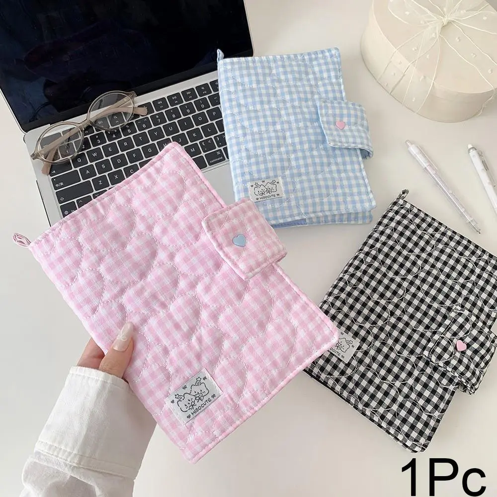 1pc Korean Style Quilted Grid Notebook Cover Handmade DIY Loose-Leaf Book Jacket Heart Pattern Notebook Protection Cover Cute Cartoon Labels A5 Book Cover Student Notebook Protector Decortive Cover School Supplies Reading Supplies for Women & Girls