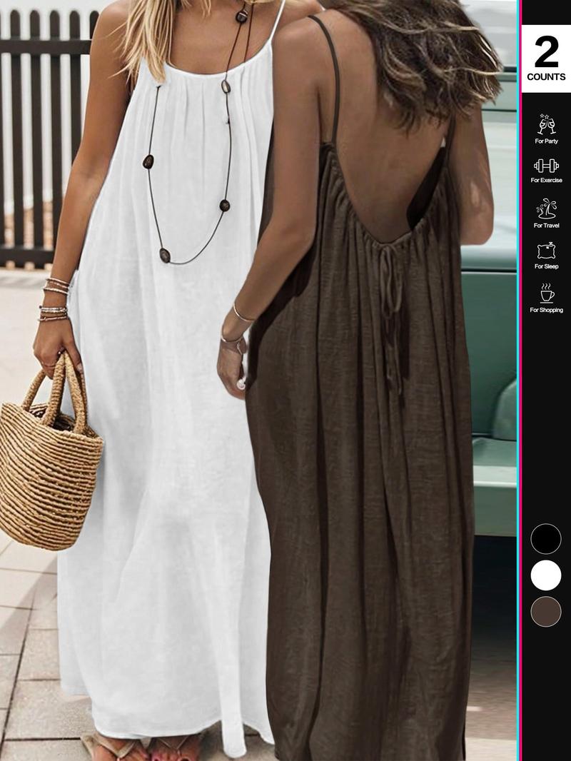 Women's Summer Sleeveless Plain Dress, Elegant Long Nightgown for Indoor Wear, Casual Loose Fit Sleepwear for All Seasons