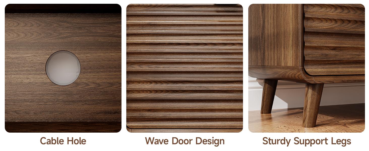 【SPOTLIGHT DAY】ONBRILL 58 Inch Curved Sideboard Buffet Cabinet w/2 Wave Doors and Open Storage Spaces, Angled Side Frame, Sideboard Storage with Adjustable Shelves, Coffee Bar Cabinet for Dining Room, Living Room