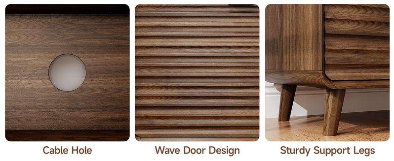 【Valentine's Day gift】ONBRILL 58 Inch Curved Sideboard Buffet Cabinet w/2 Wave Doors and Open Storage Spaces, Angled Side Frame, Sideboard Storage with Adjustable Shelves, Coffee Bar Cabinet for Dining Room, Living Room