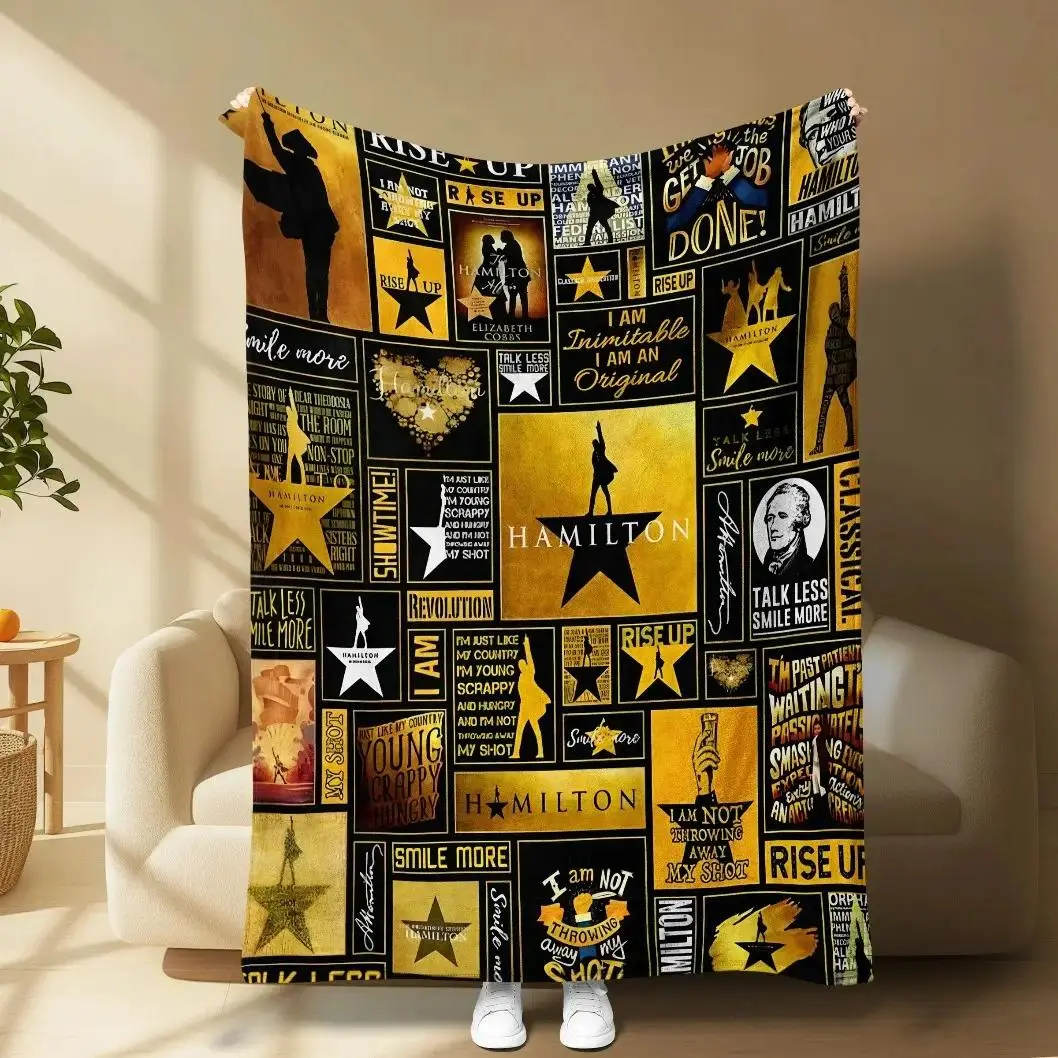 Hamilton Inspired Musical Printed Flannel Blanket, Broadway Style Music Throw Blanket, Soft Cozy Cover for Bedroom Sofa Air Conditioned Rooms Home Decor, Classic Theater Theme Gift for Adults Kids Fans, Cooling Blanket, Cooling Blankets, Throw Blankets, B