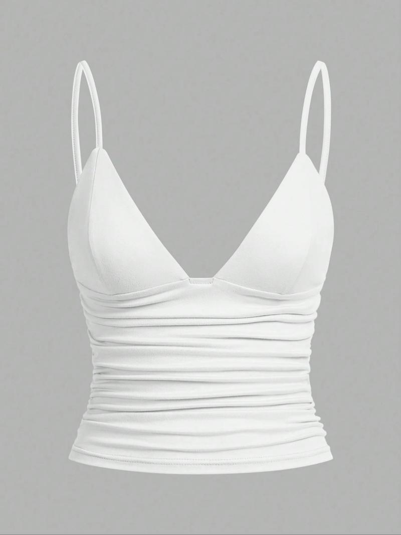 Women's Plain Deep V Neckline Slim-Fitting Backless Top, Perfect for Daily Wear & Versatile Styling, Comfortable Everyday Essential