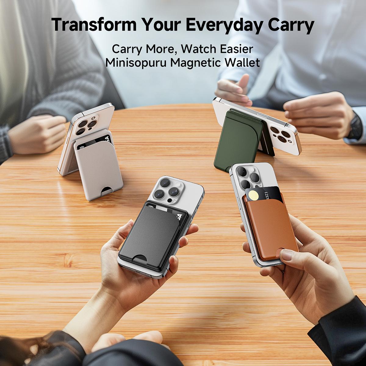 Minisopuru MagSafe Wallet with Adjustable Stand Compatible with Magnetic Wallet for Phone Leather Magsafe Card Holder for iPhone 17/16/15/14/13/12 series Only supports products with MagSafe. Strong Magnetic&3 Card  Case. Black Cellular