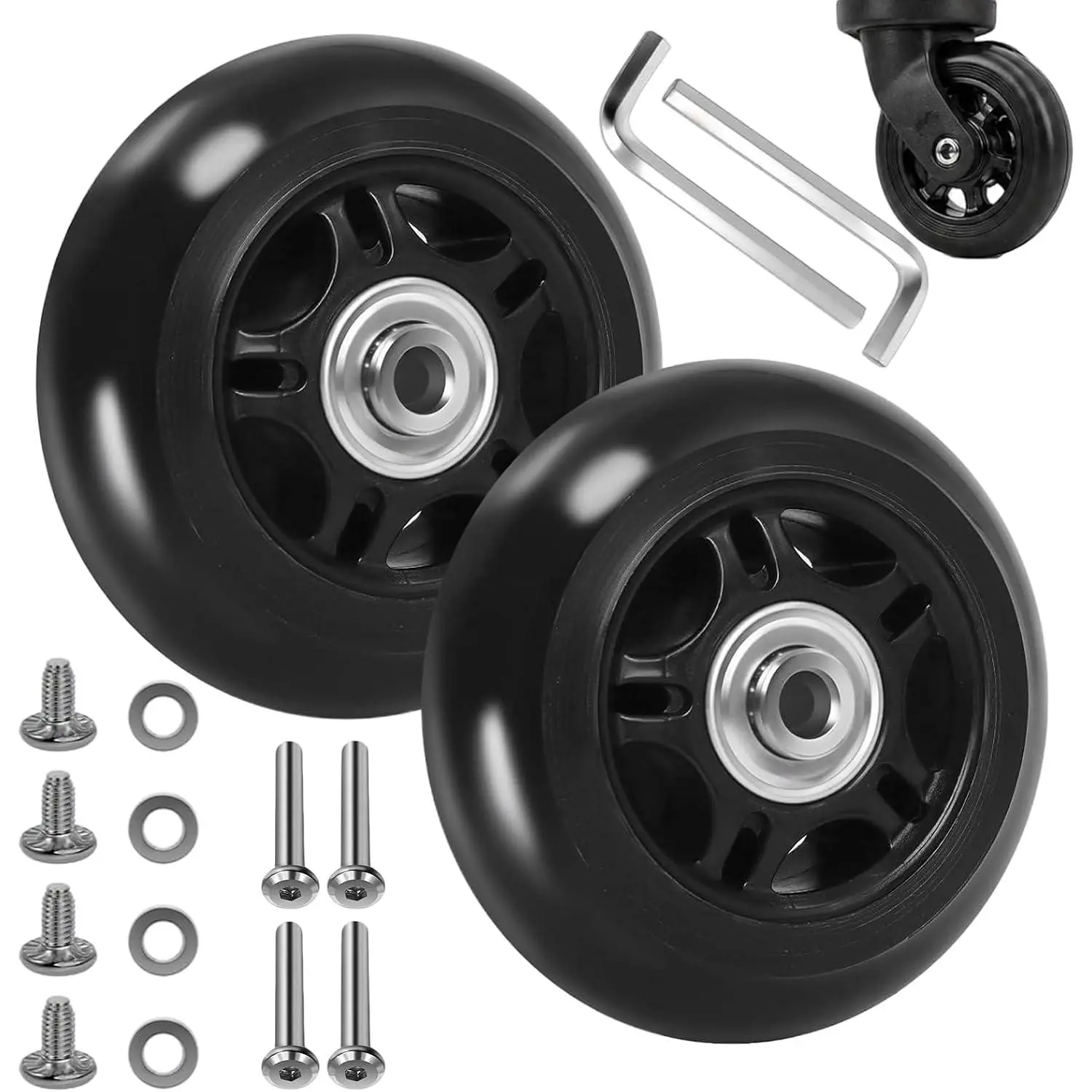 2 Pack 75x24mm Luggage  Wheels, Quiet Rolling Suitcase Wheels Repair Kit with Bearings, Compatible with Samsonite, Travelpro,  Tourister for Carry- Roller Bag