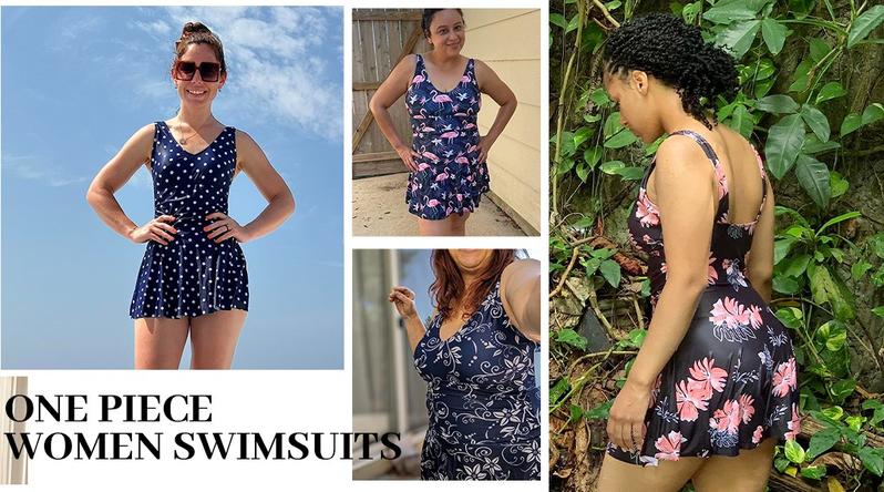 Yonique One Piece Swimsuits for Women Modest Tummy Control Swimdress Vintage Bathing Suits Skirt Swimwear