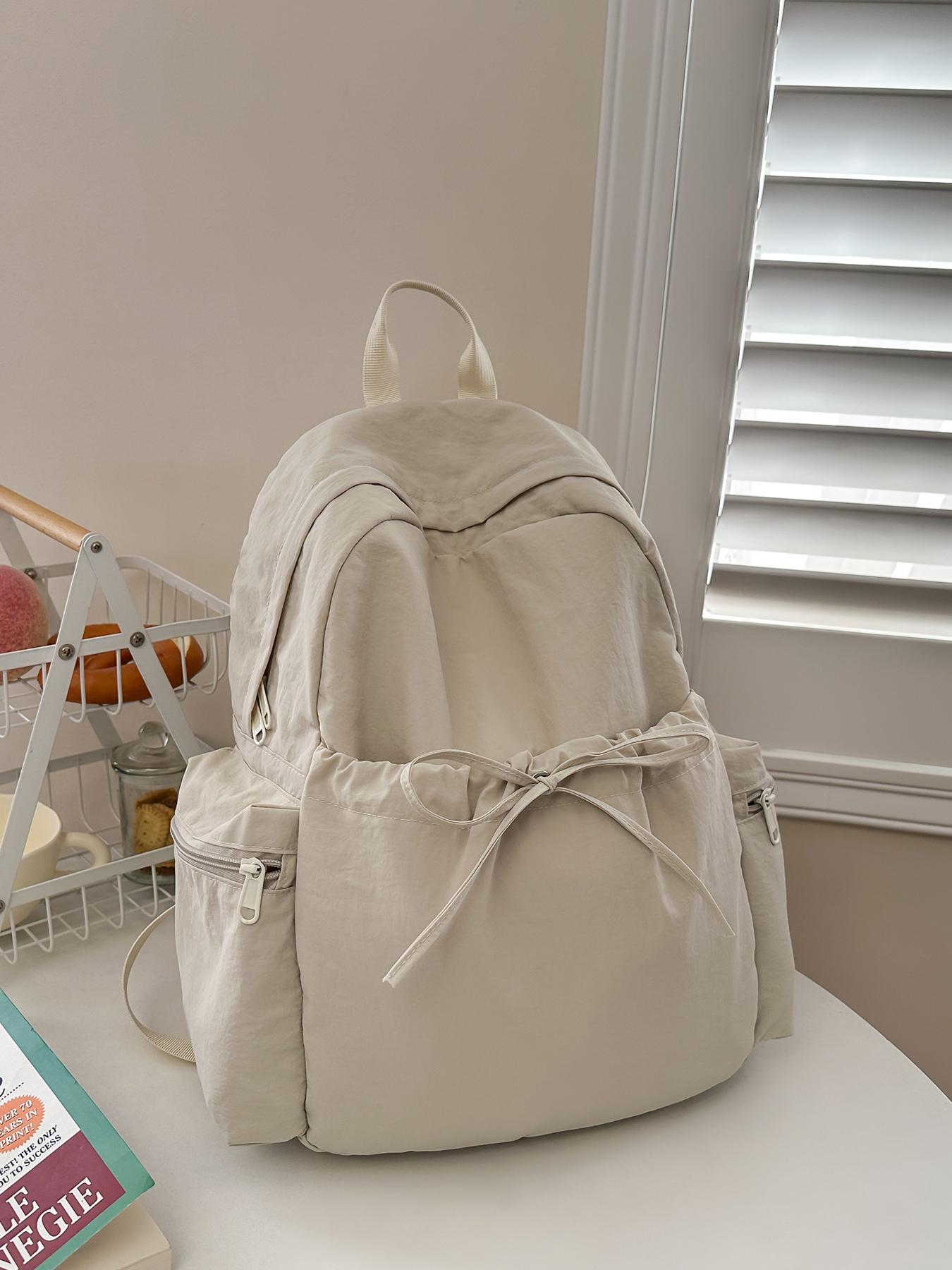 1pc Women's backpack with solid color and clean color, zipper closure, fashionable and versatile, casual and simple, suitable for students to go to school, campus travel, work and commuting, women's backpack, Casual Lightweight Backpack