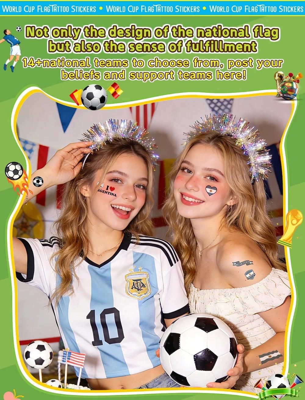 World Cup National Flag Temporary Tattoos, Waterproof Country Flag Fake Tattoos for Soccer Fans, 2026 Football Match Party Favors, Spain/France/Canada/Netherlands/Mexico/Brazil Patterns