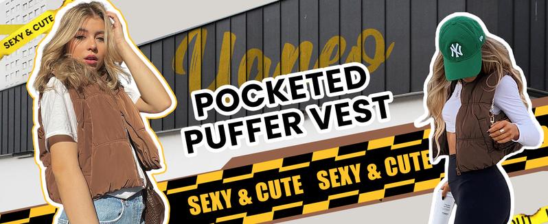 UANEO Women's Sleeveless Puffer Vest  Zip-Up  Stand Collar Trendy Cozy Cropped Outerwear for Stylish Layering