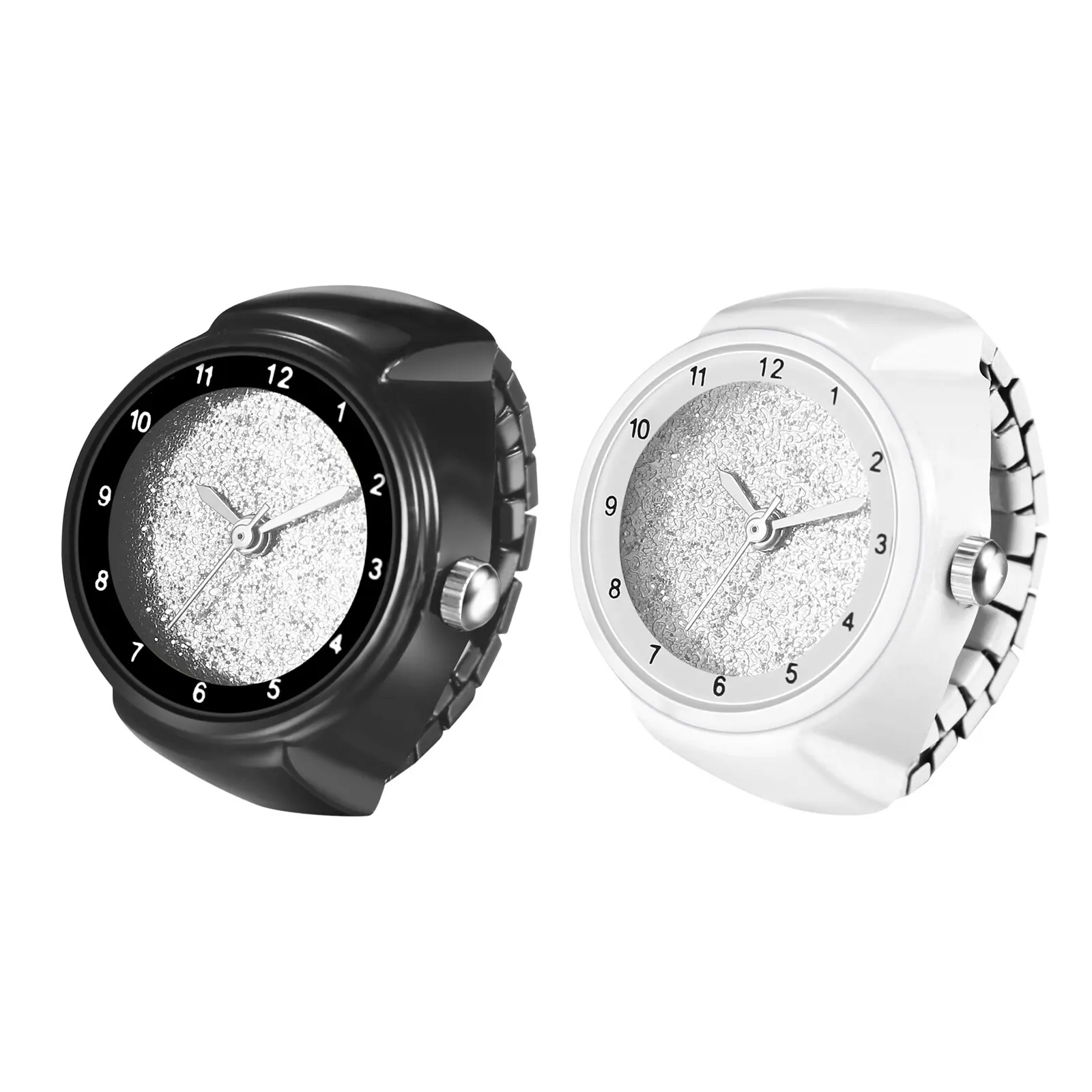 Novelty Finger Watch Adjustable Elastic Ring Watch Round Dial Quartz Watch Rings