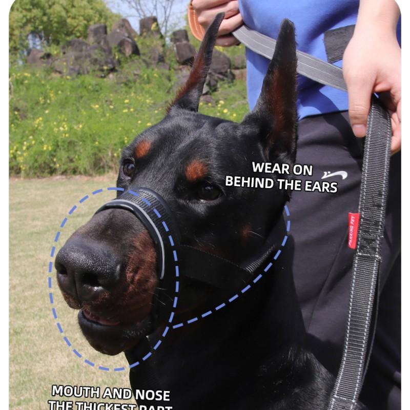 Adjustable Leather Dog Muzzle, Anti-Bite and Bark Control, Harness-Attached, Medium to Large Dogs, Durable Pet Accessory