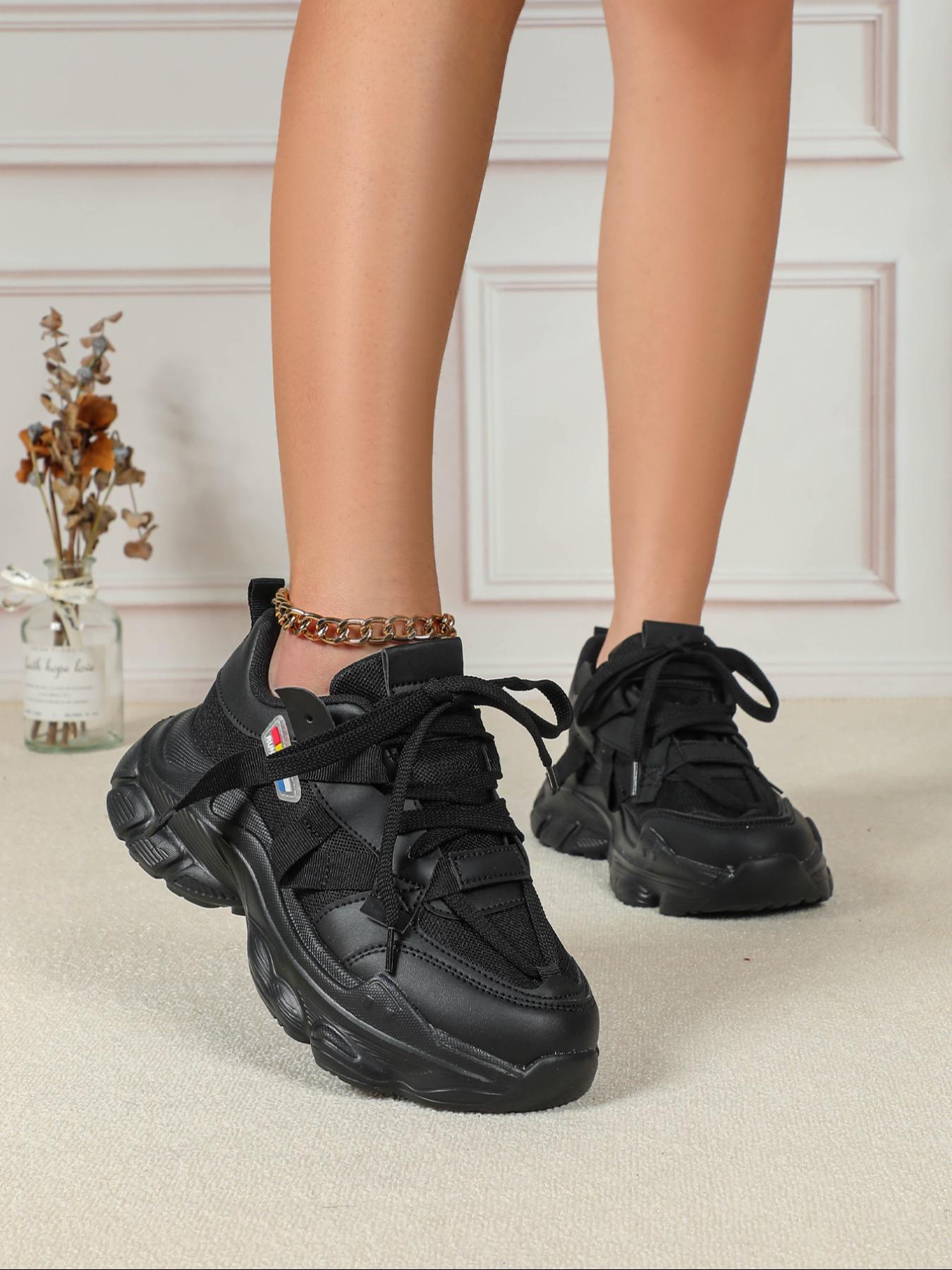 Fashionable Colorblock Lace Up Platform Sneakers, Casual Comfortable Breathable Sports Running Shoes, Female All-match Round Toe Chunky Sneakers for Daily Wear, Casual Running Footwear