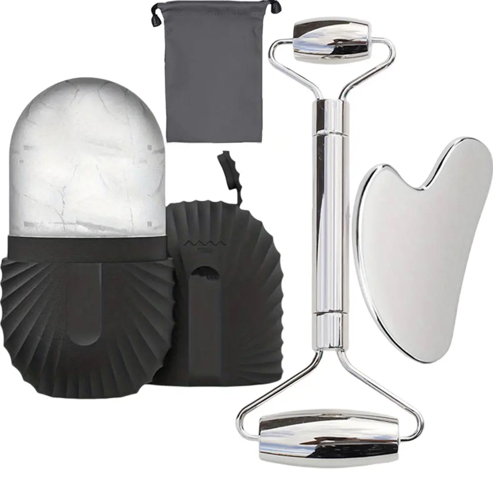 3-In-1 Facial Massage Kit, Stainless Steel Ice Roller and Gua Sha Set, Reusable Leak-Proof Skincare Tools, Face Lifting and Relaxing, Ice For Face