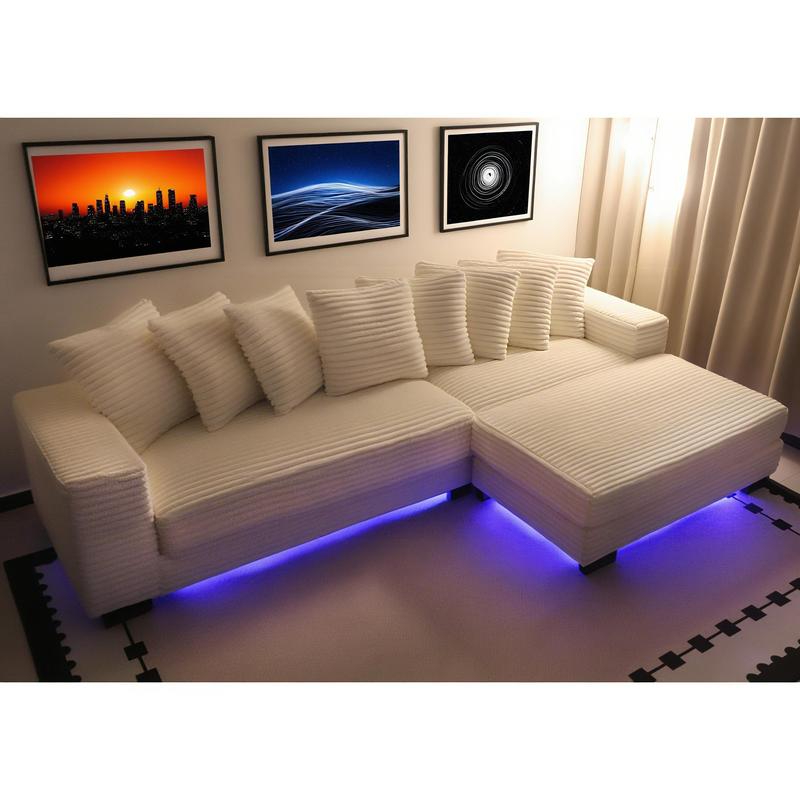 Niccae 110" LED Lighted L-Shaped Sleeper Sectional Sofa Modern Modular Design with Adjustable Footrests 8 Throw Pillows Easy Assembly Ideal for Living Room Bedroom Apartment Hotel - Foam