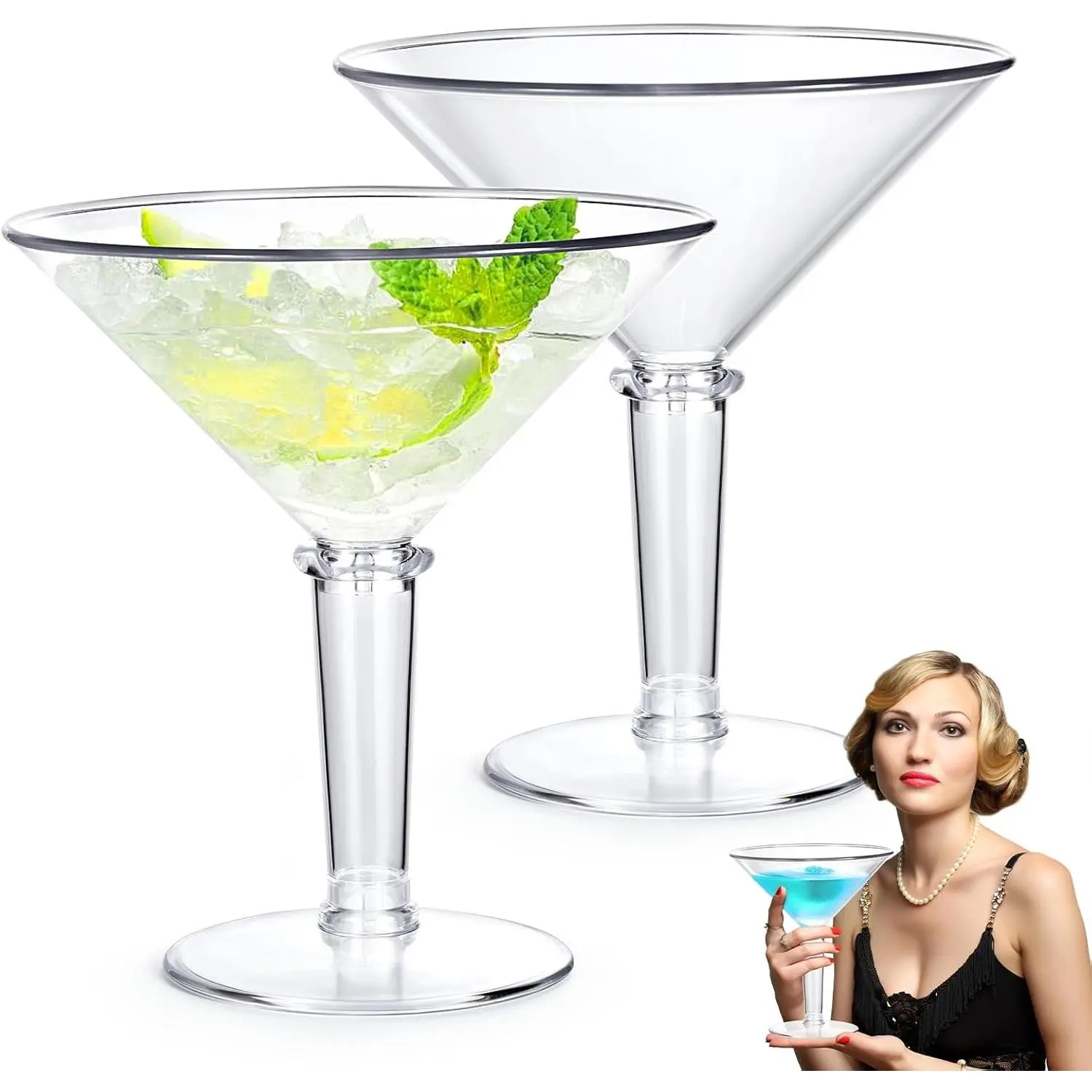 Unbreakable Giant Martini Glasses set of 2, 48 oz Plastic Cocktail Glasses, Jumbo, Reusable, BPA Free, Detachable, Perfect for Picnic, Beach & Patio Party, Appetizers, Birthday, Wedding and All Events