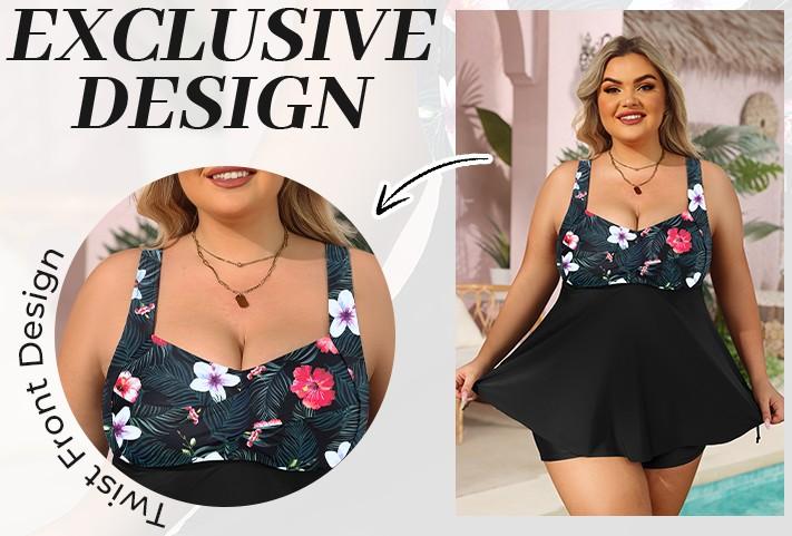 Aqua Eve Women Plus Size Tankini Swimsuit Two Piece Flowy Swimdress Bathing Suits with Shorts