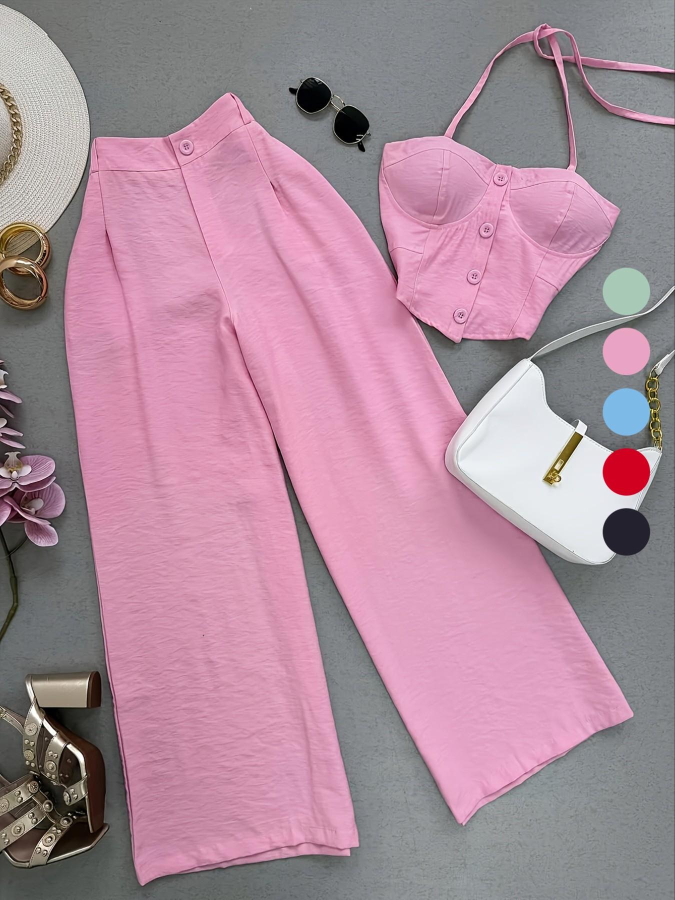 Spring Summer New Women's Fashion Solid Color Two-Piece Set Vest Tank Top Long Pants, Casual Stylish, Perfect for Daily Wear