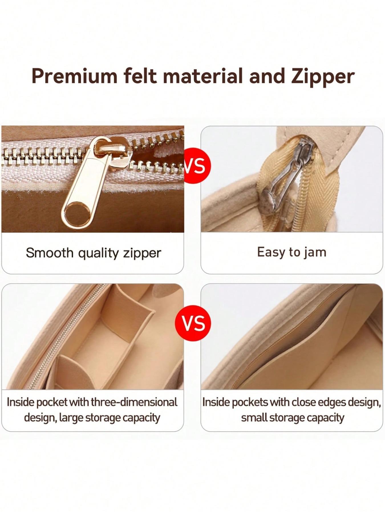 Felt Tote Bag Organizer Insert with Bottom Pad, Fit Longchamp MM 30 33 PM, Beige, Back to School Essential