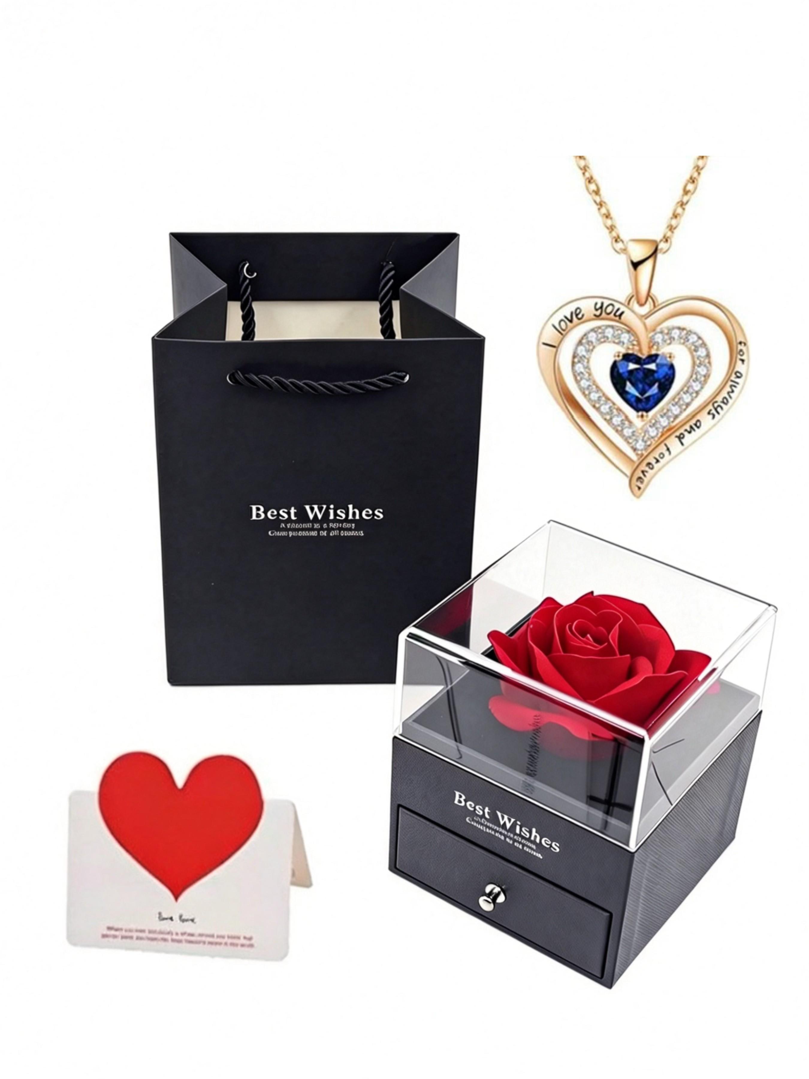 Double-Open Rose Scented Soap Flower Box Necklace, Mother's Day Valentine's Day Birthday Gift, Jewelry Packaging Box for Mom Girlfriend Friend