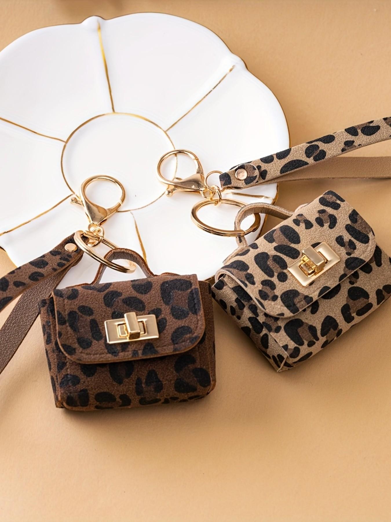 Creative Leopard Print PU Leather Keychain, High-End Coin Purse, Fashionable Key Ring, Universal for Phone Car Bag, Show off Your Style