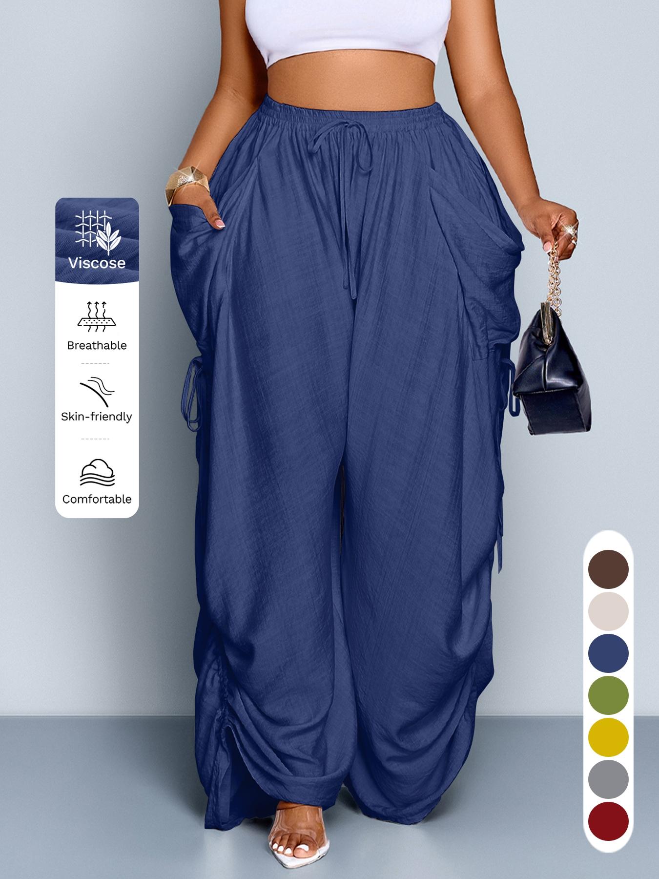 Women's Casual Loose-Fit Wide Leg Pants, All-Season Woven Fabric, Long Plain Design, Daily Commute & Vacation Wear