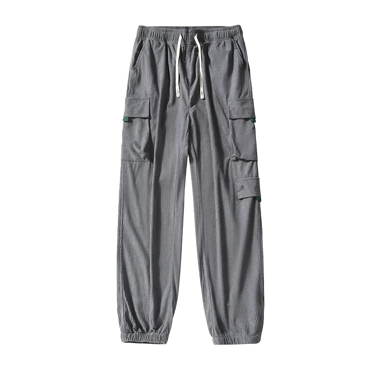 Multi‑Pocket Loose Corduroy Cargo Jogger Bottoms Men Elastic Drawstring Waist Roomy Side Cargo Pockets Elastic Cuffed Ankle Hem Baggy Silhouette Street‑Style Casual Pants