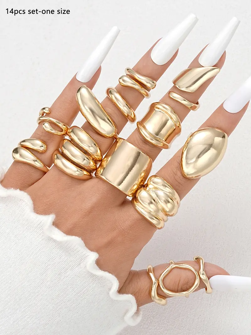 Women's Elegant Fashion Alloy Cuff Wide Stackable Rings, Casual Irregular Accessories for Women, Trendy All-match & Exquisite Jewelry for Birthday Gift Women's Elegant Fashion Alloy Cuff Wide Stackable Rings, Casual Irregular Accessories for Women, Trendy All-match & Exquisite Jewelry for Birthday Gift