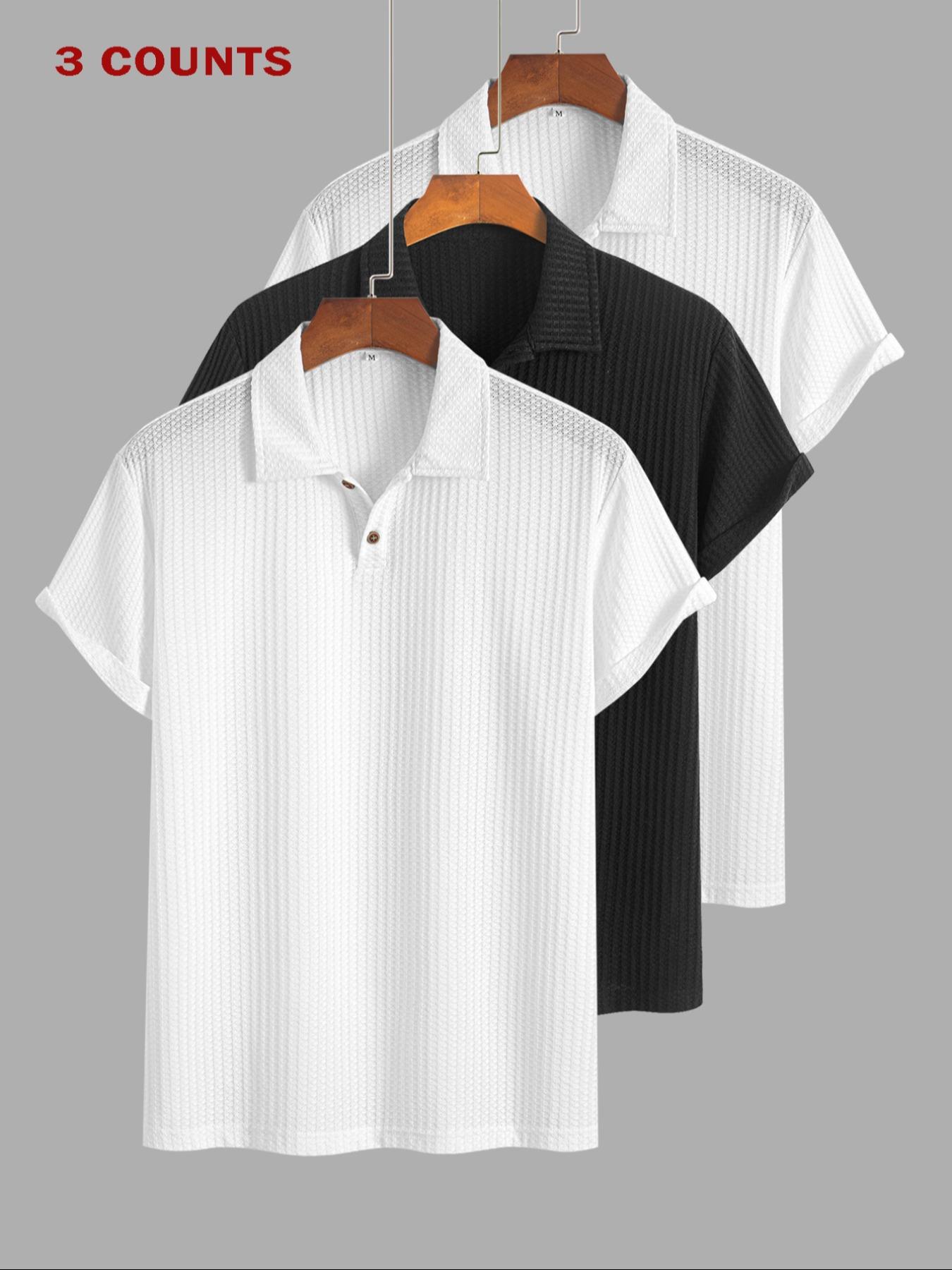 Men's Solid Color Pique Textured Knit Polo Shirt, Regular Fit Casual Short Sleeve Top for Summer, Men's Clothes for Daily Wear, Menswear