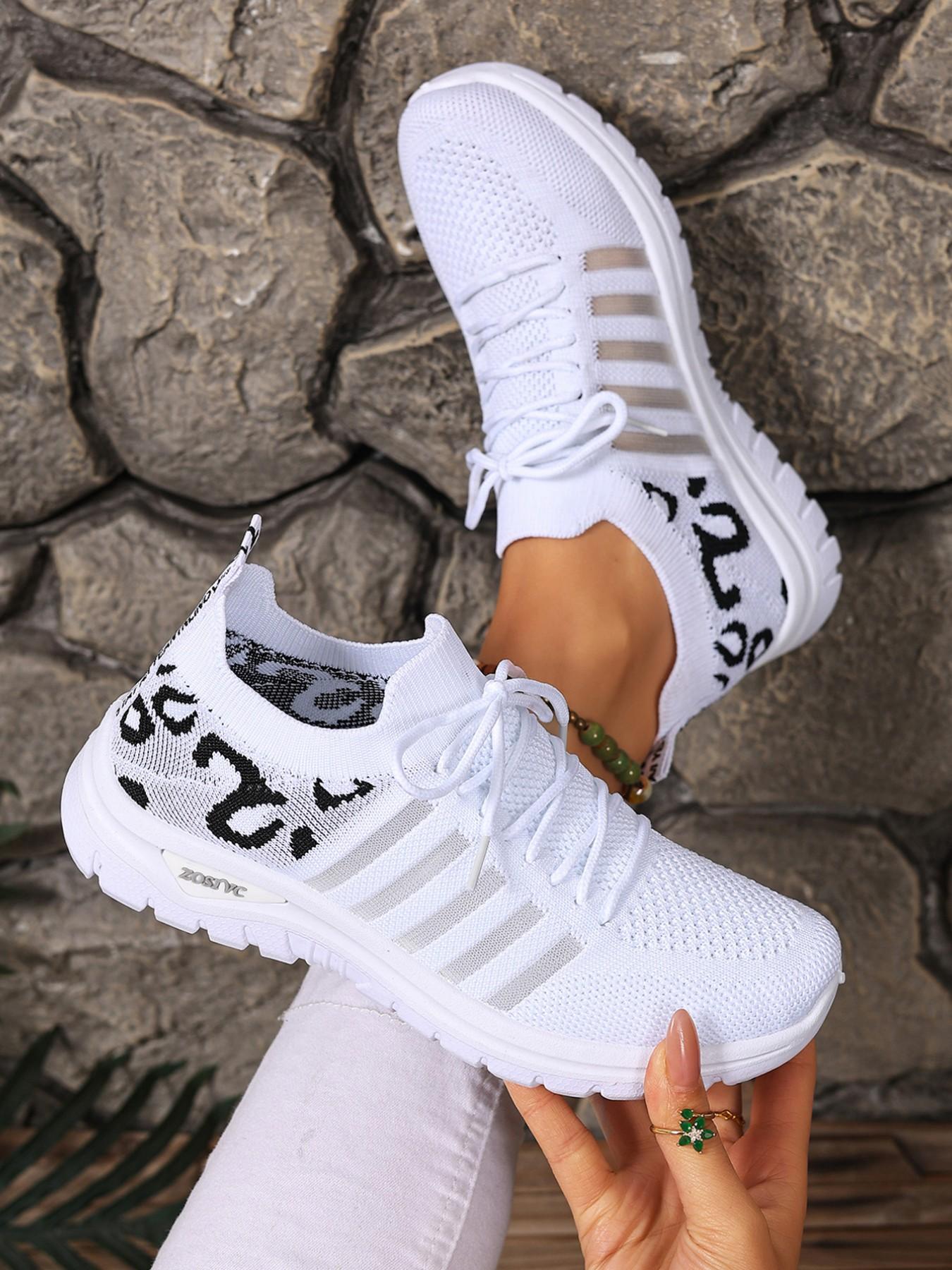 Women's Leopard Print Knit Casual Sneakers – Lightweight and Breathable, Slip-On for Comfortable Fit, Fashionable and Versatile Casual Shoes Suitable for Walking, Traveling, and Daily Wear – The Ideal Choice for Women